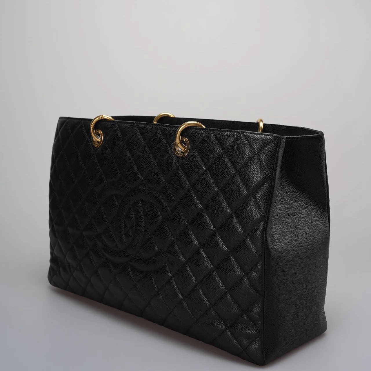 used-Chanel Large Grand Shopping Tote Black GST Bag in Caviar Leather with Gold Hardware-MILOURA