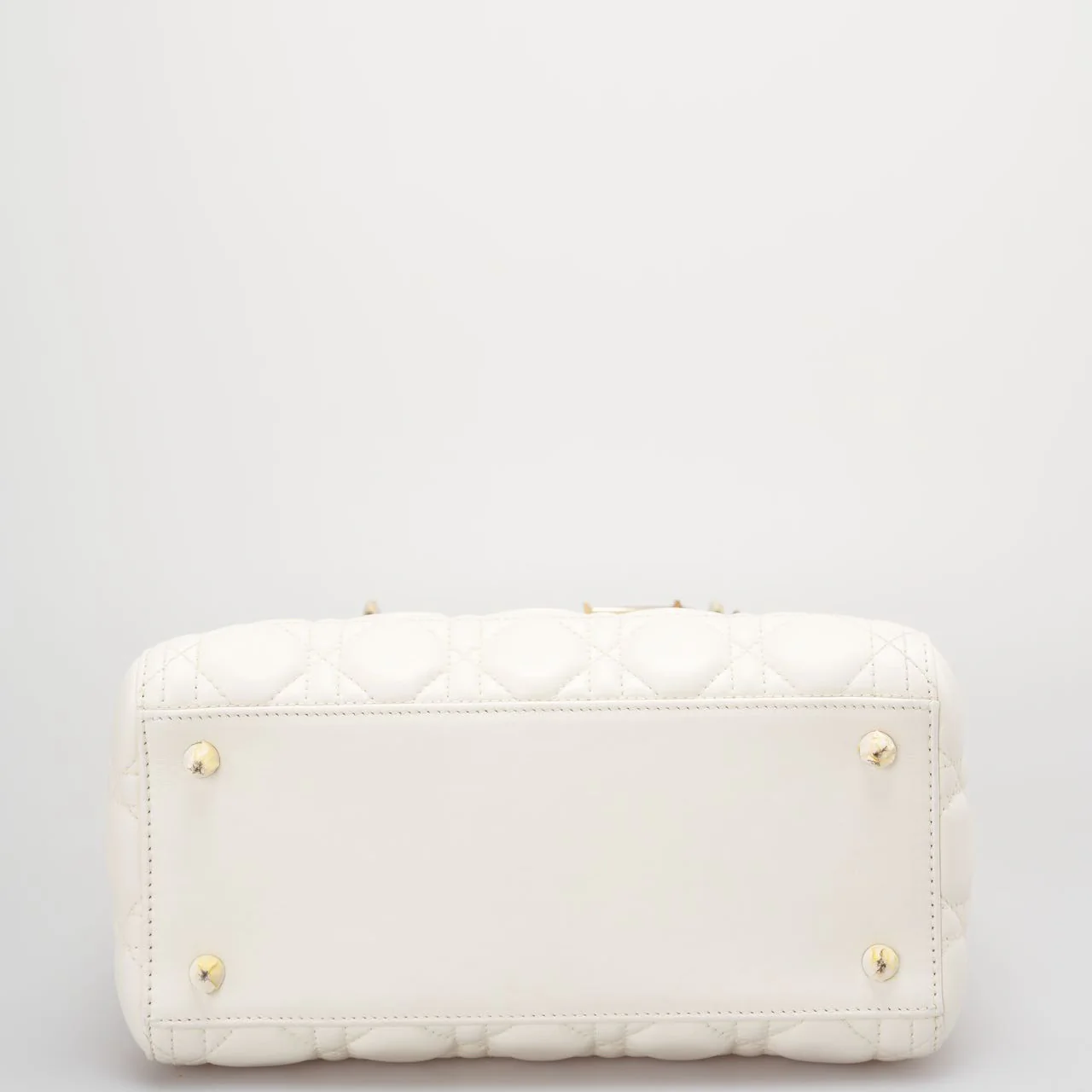 used-Christian Dior White Medium Lady Dior Bag in Cannage Lambskin Leather with Gold Hardware-MILOURA