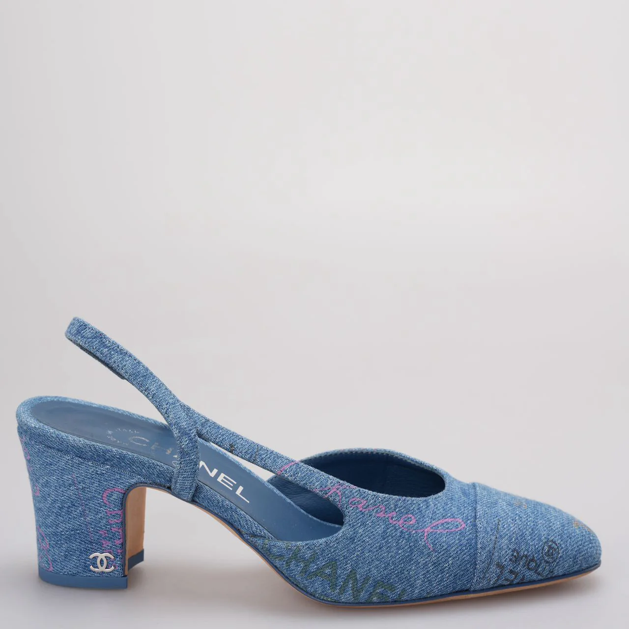 Chanel Denim Cap Toe CC Slingback Pumps Light Blue & Multicolor 36.5