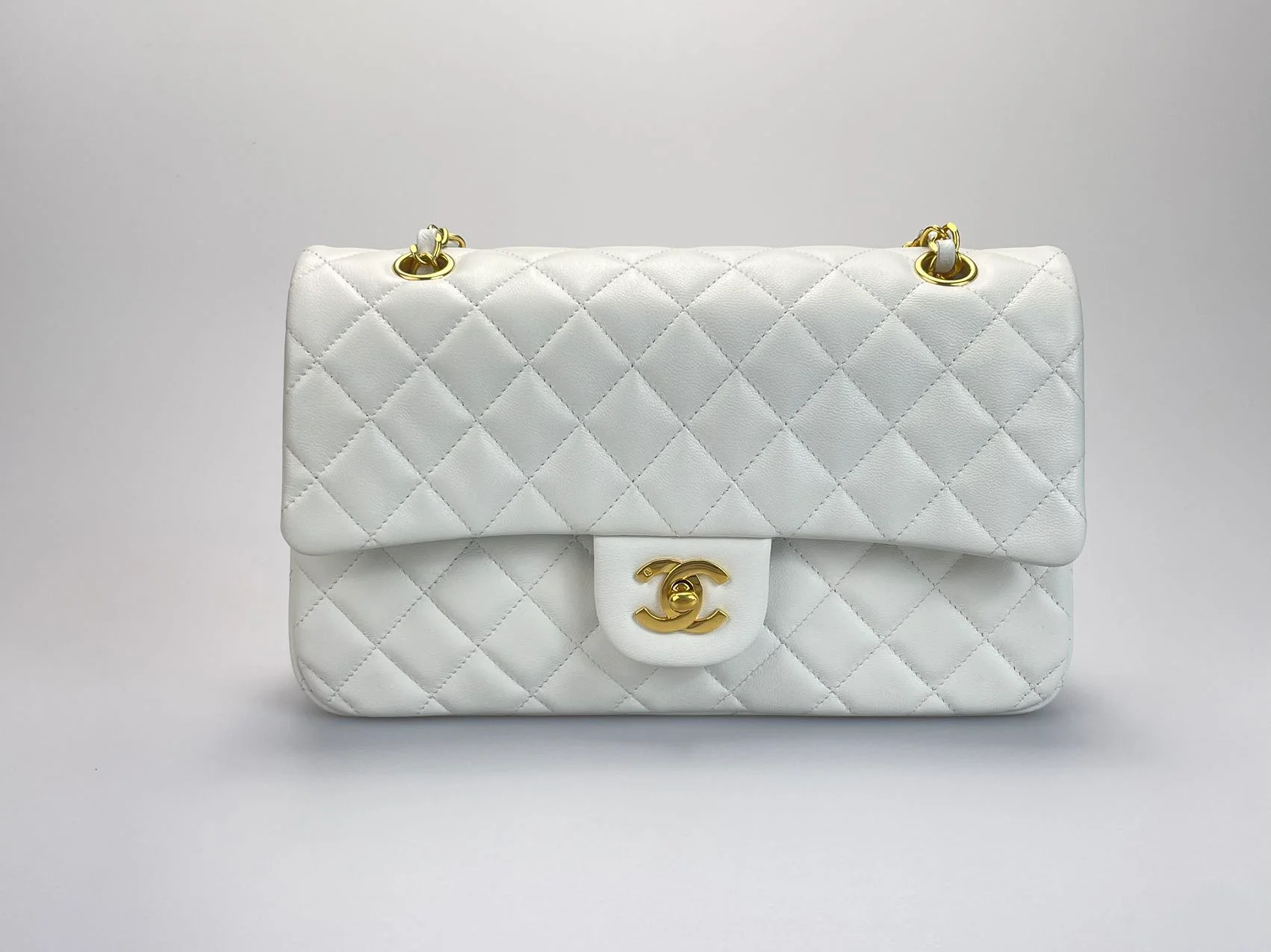 used-Chanel Vinateg White Classic Flap Bag with Gold Hardware-MILOURA