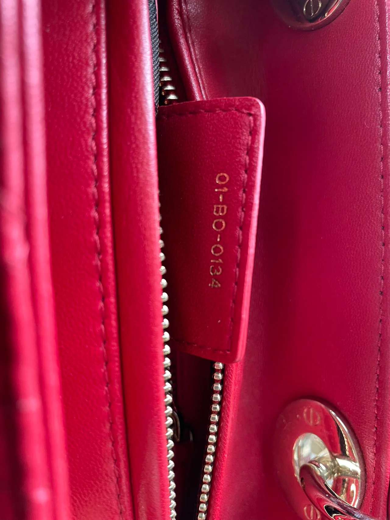 used-Christian Dior Red Medium Lady Dior Bag in Cannage Lambskin Leather with Gold Hardware-MILOURA