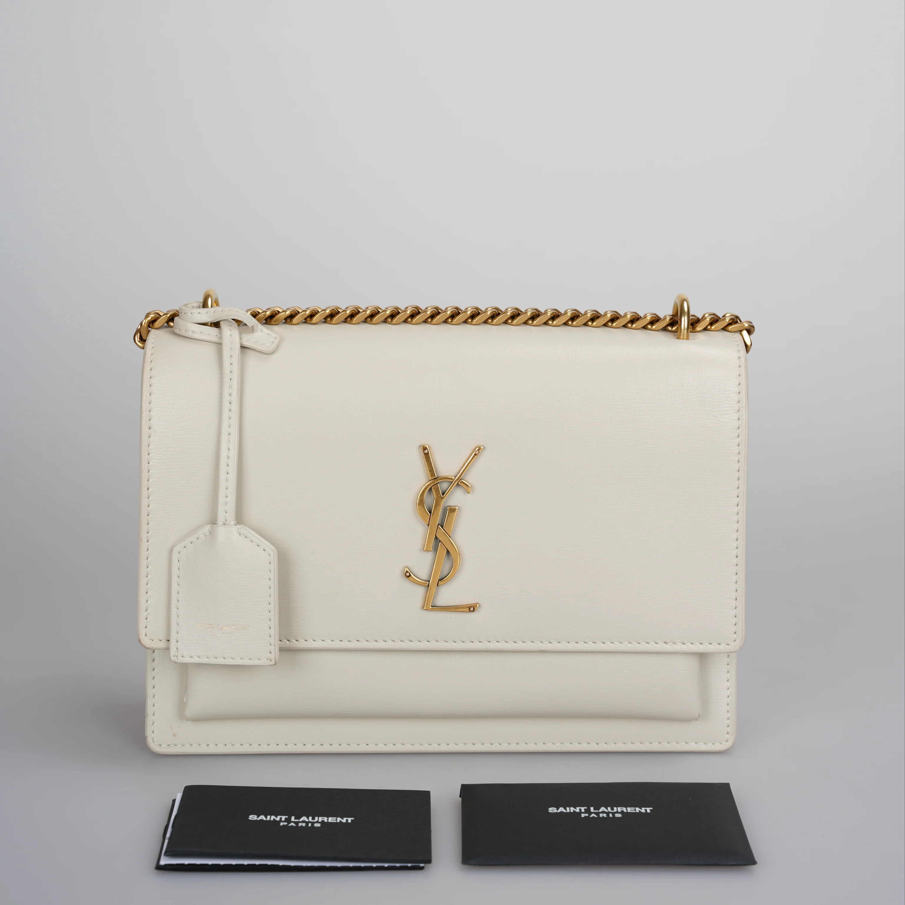 used-Saint Laurent Calfskin Medium Monogram Sunset in Blanc Vintage-MILOURA