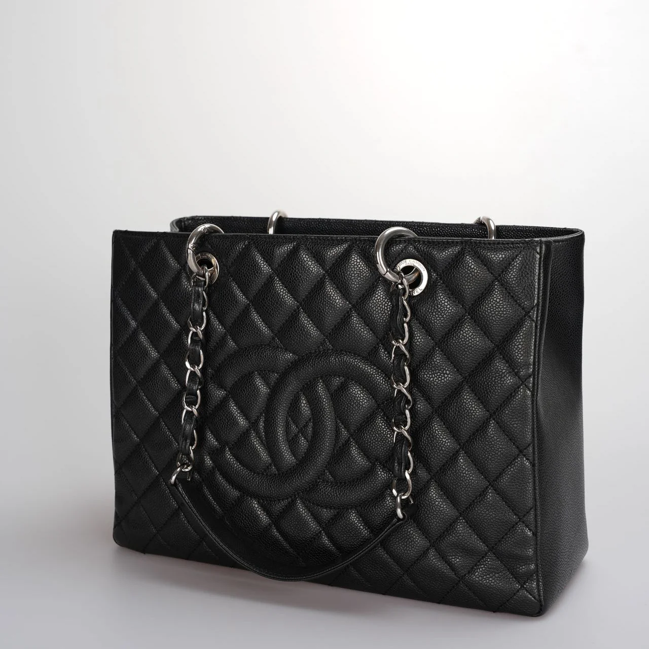 used-Chanel Black Quilted Caviar Leather GST Bag with Silver Hardware-MILOURA