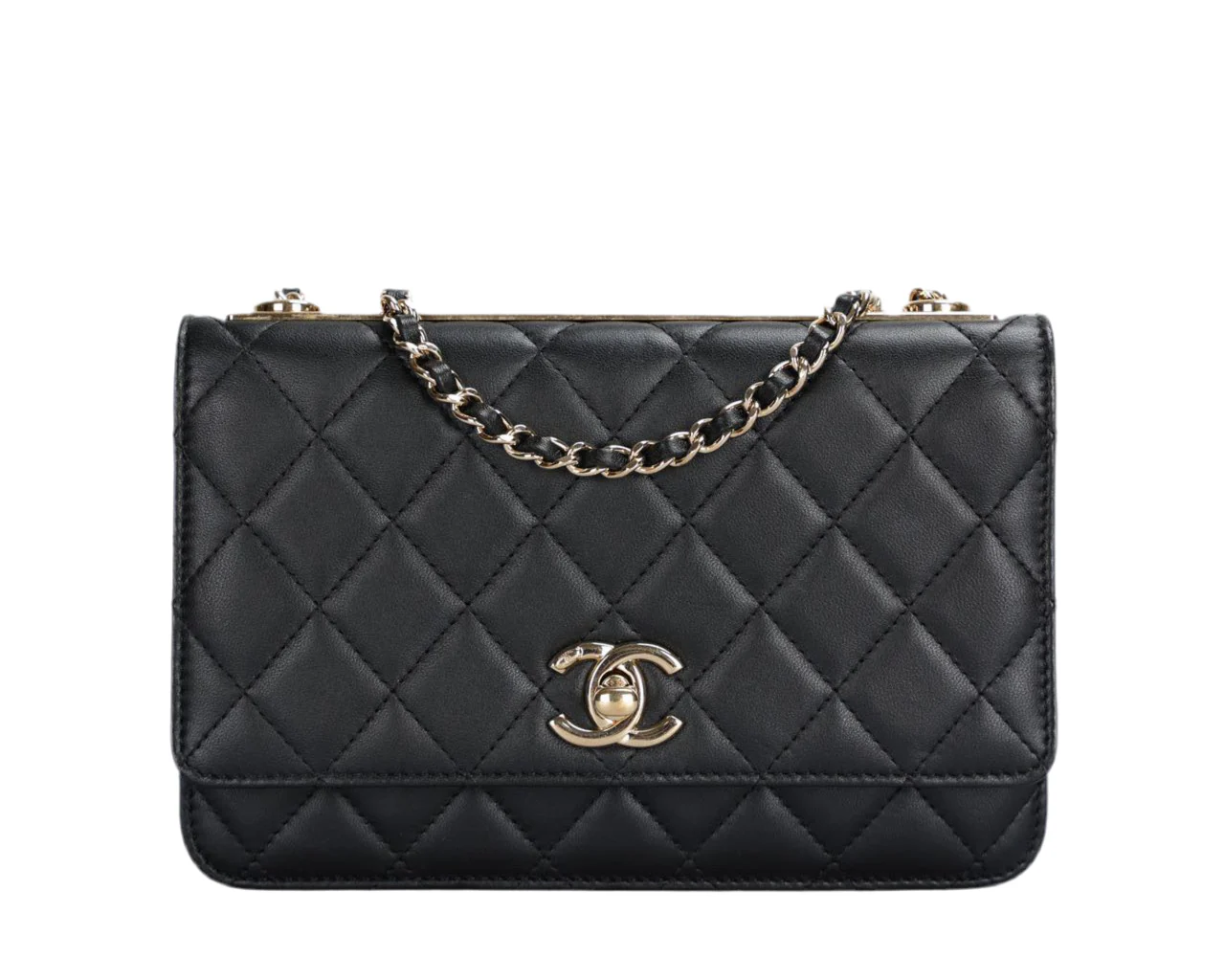 used-Chanel Trendy CC Wallet On Chain WOC Black Lambskin Gold Hardware-MILOURA