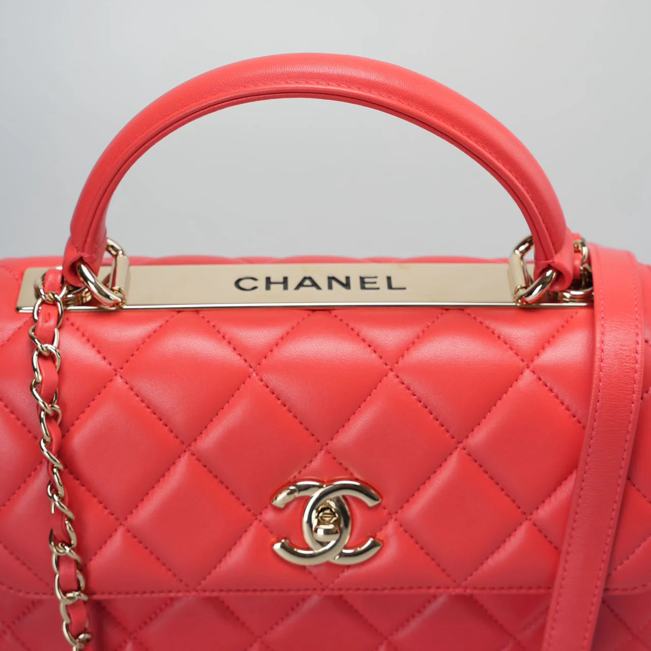 used-Chanel Red Small Trendy CC Bagin Lambskin Leather with Champagne Gold Hardware-MILOURA