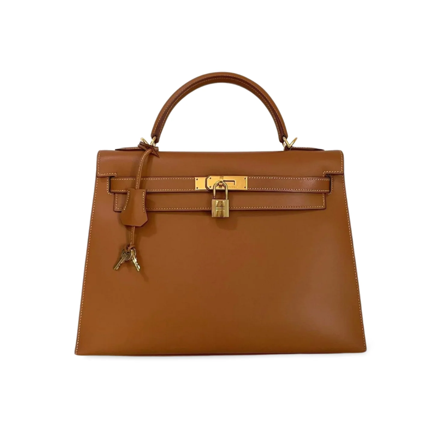 used-Hermes Kelly Bag 32cm In Gold Box Leather With Gold Hardware-MILOURA