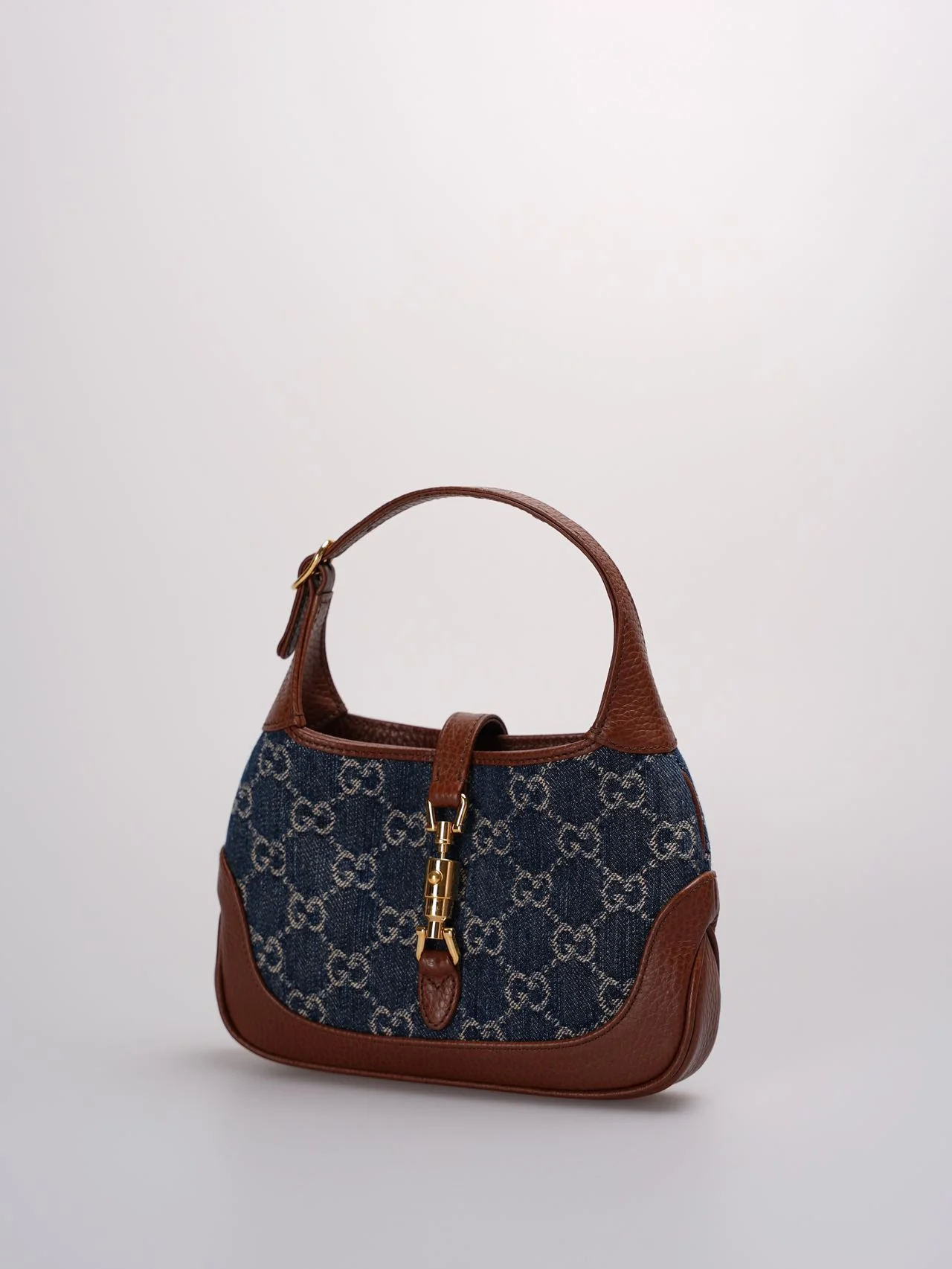 used-Gucci Denim GG Monogram Calfskin Mini Jackie 1961 Hobo Bag-MILOURA