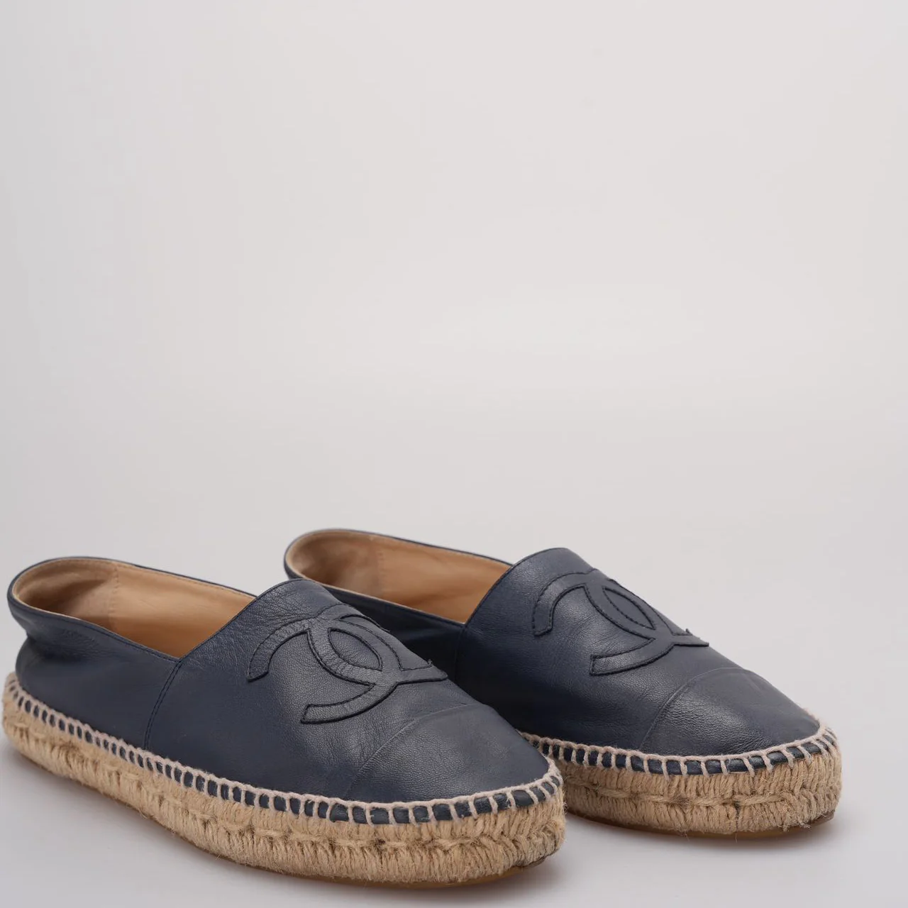 Used Chanel Flats Navy Espadrilles 
