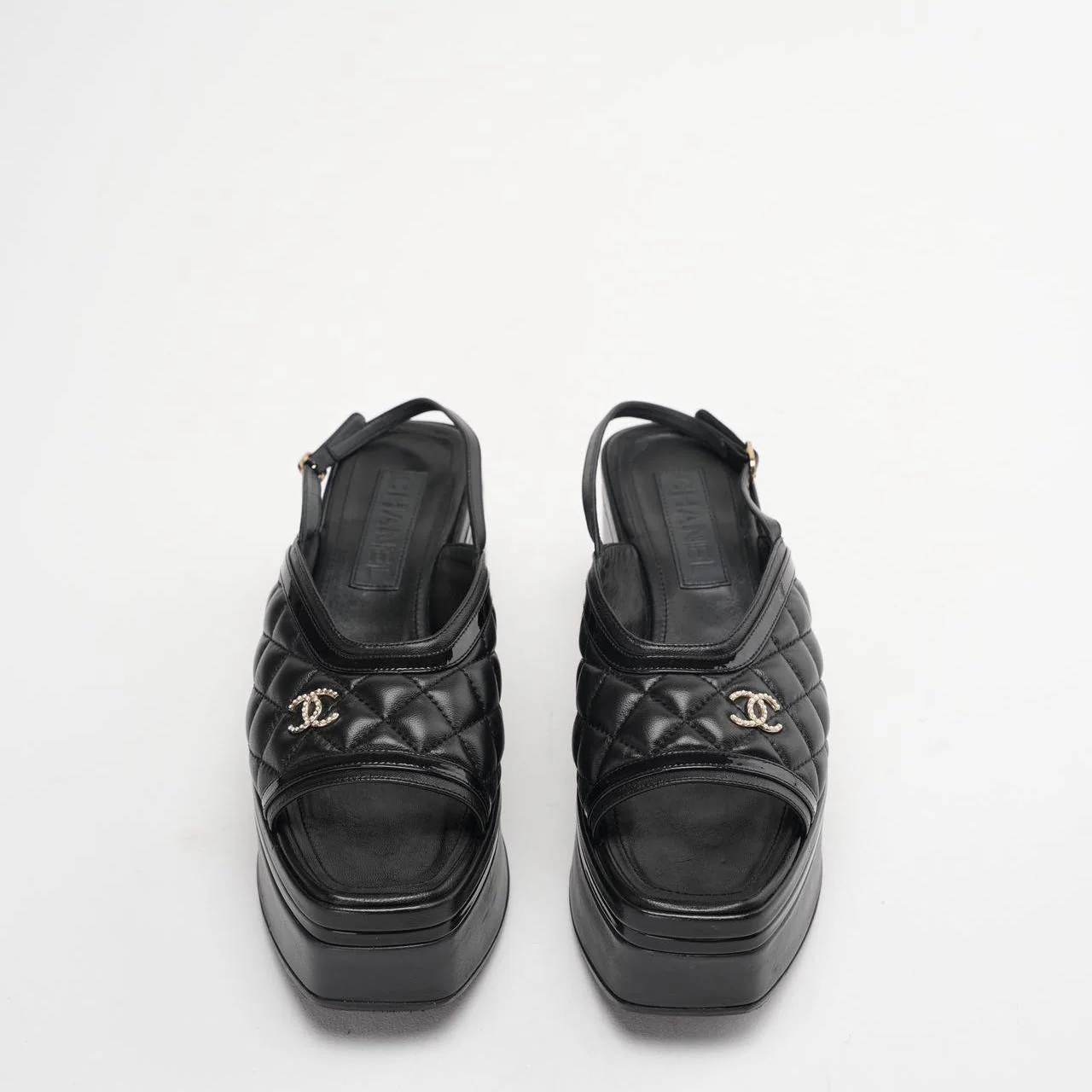 Chanel Black Slingback Quilted Leather Sandals Size 39