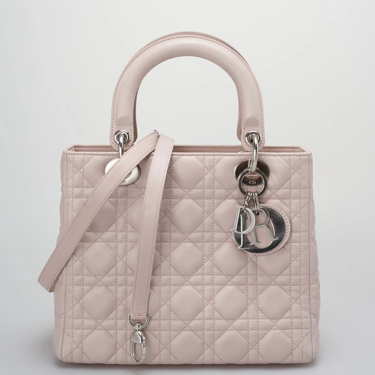 used-Christian Dior cherry blossom pink lady Dior bag in Lambskin with silver Hardware-MILOURA