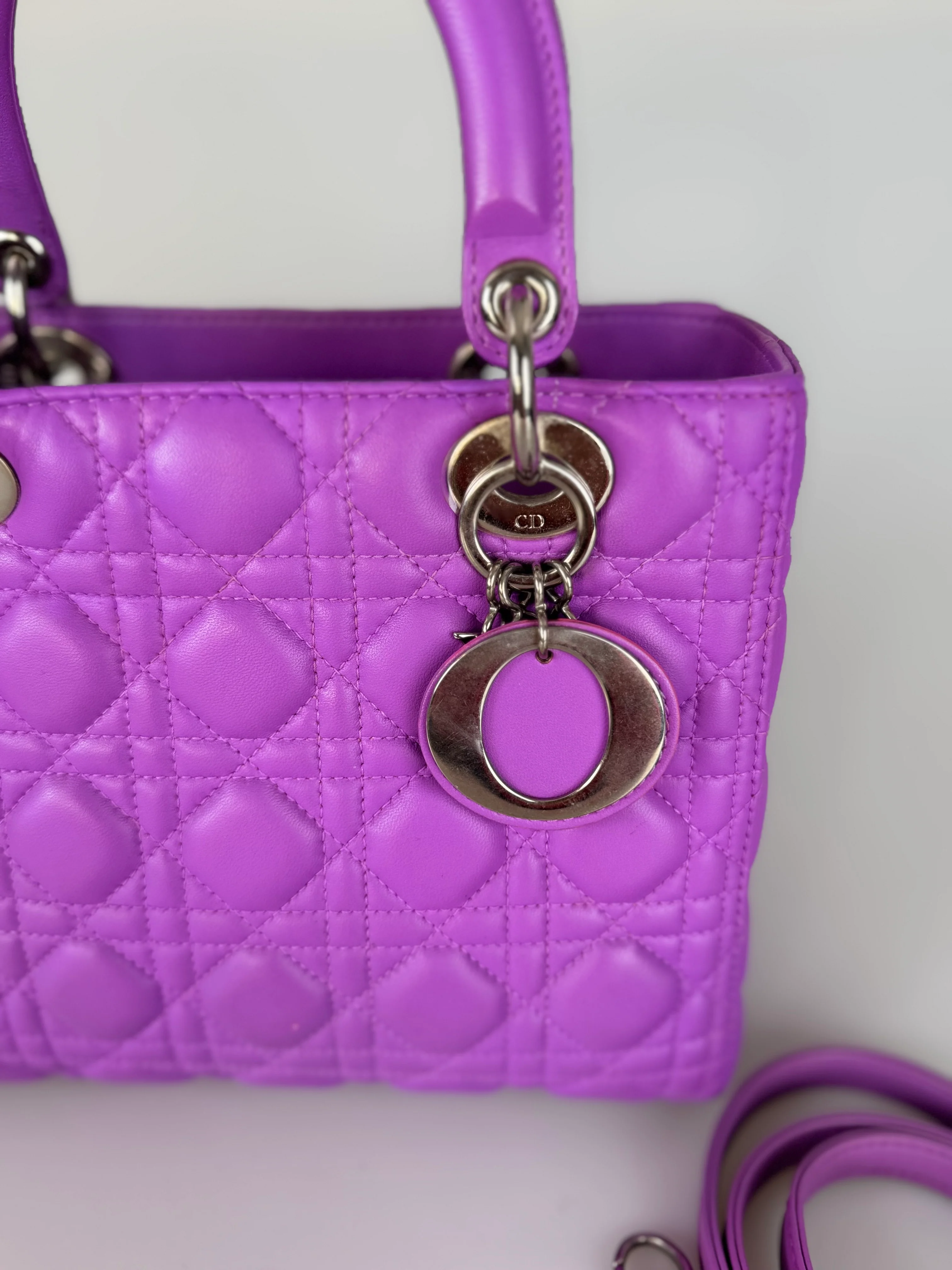 used-Dior Lady Dior Bag Bag Medium purple Lambskin Leather with Silver Hardware-MILOURA
