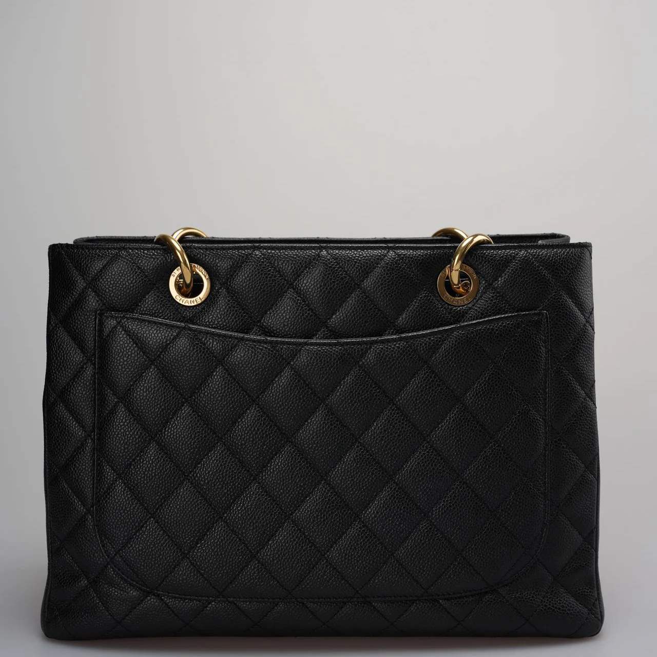used-Chanel Medium Grand Shopping Tote Black GST Bag in Caviar Leather with Gold Hardware 2014-MILOURA