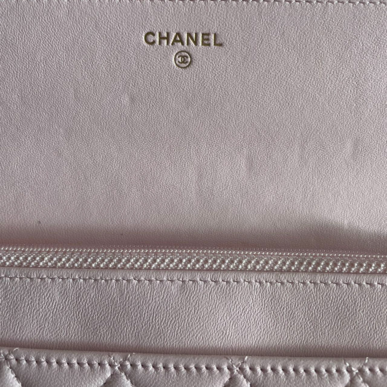 used-Chanel Pink Quilted Lambskin Pearl Wallet on Chain With Gold Hardware-MILOURA