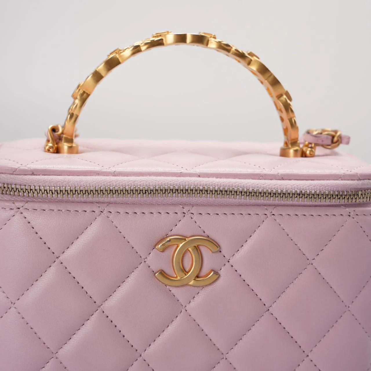 Chanel Vanity Case Pink Quilted Lambskin with Crystal Handle from 2024