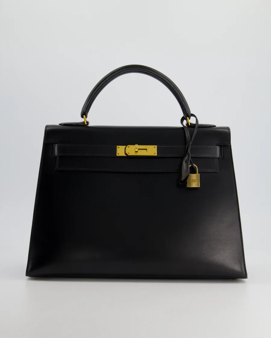 used-Hermes vintage Kelly 32 sellier in box leather with gold hardware-MILOURA