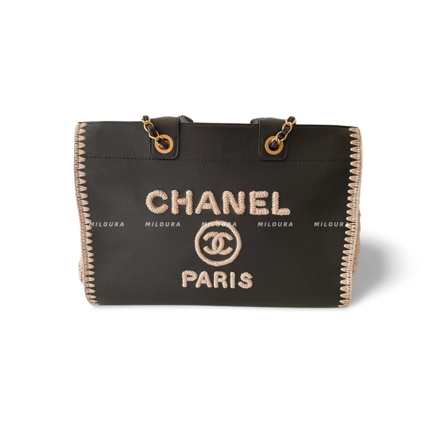 used-Chanel Black Large Deauville Tote Bag in Calfskin Leather Limited Edition-MILOURA