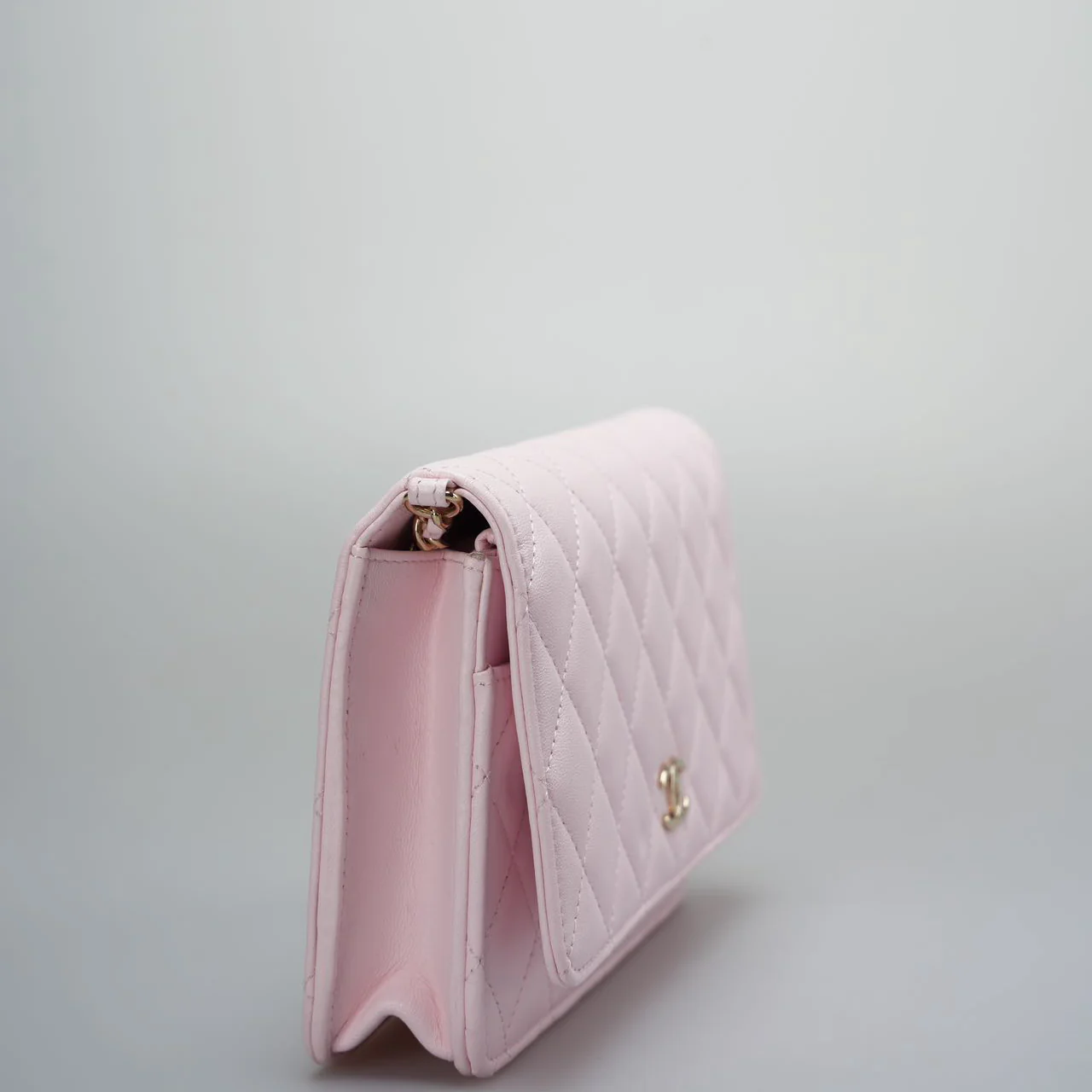 used-Chanel Pink Quilted Lambskin Pearl Wallet on Chain With Gold Hardware-MILOURA