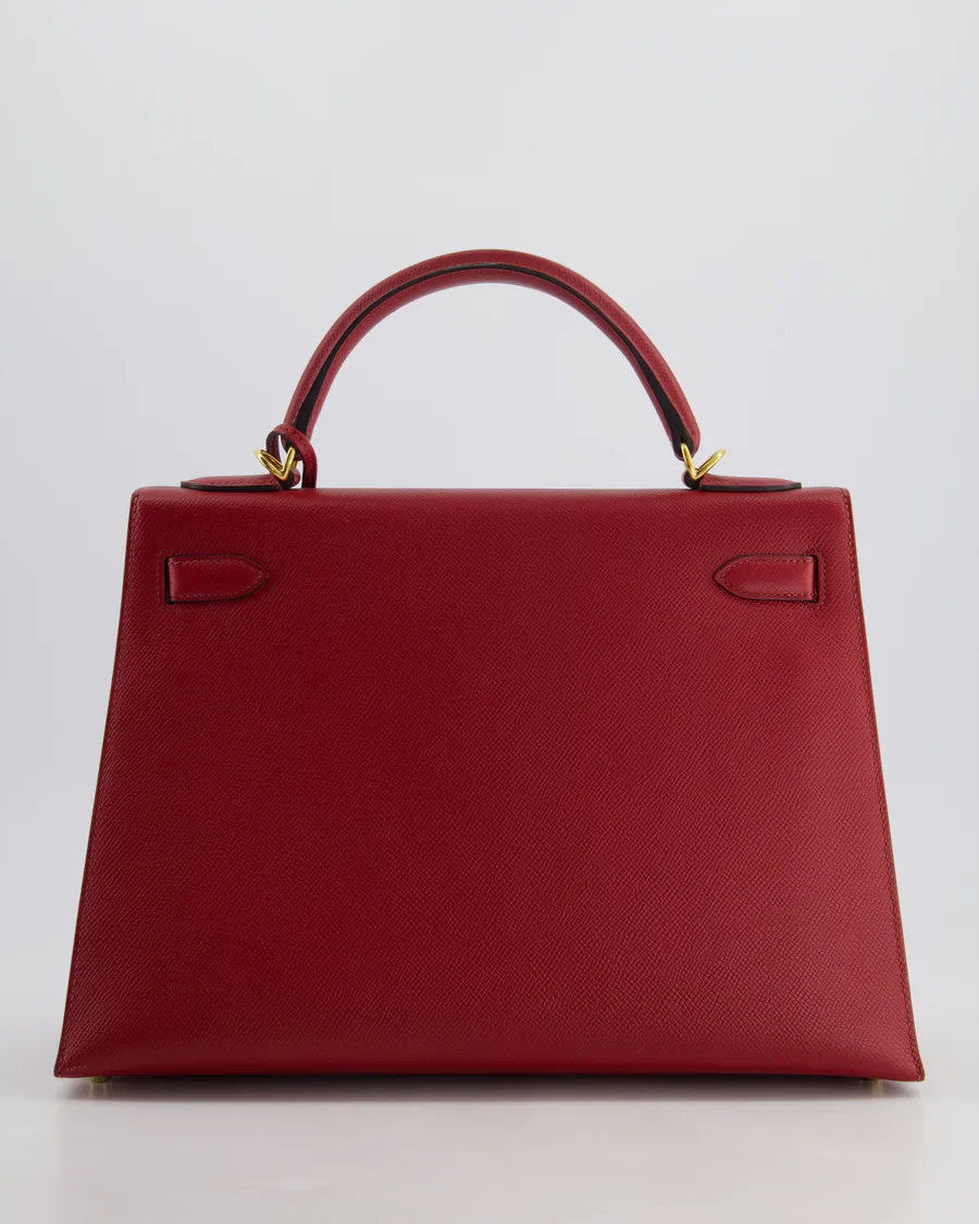 used-Hermes Kelly 32cm Sellier Bag in Dark Red Epsom Leather Gold Hardware-MILOURA