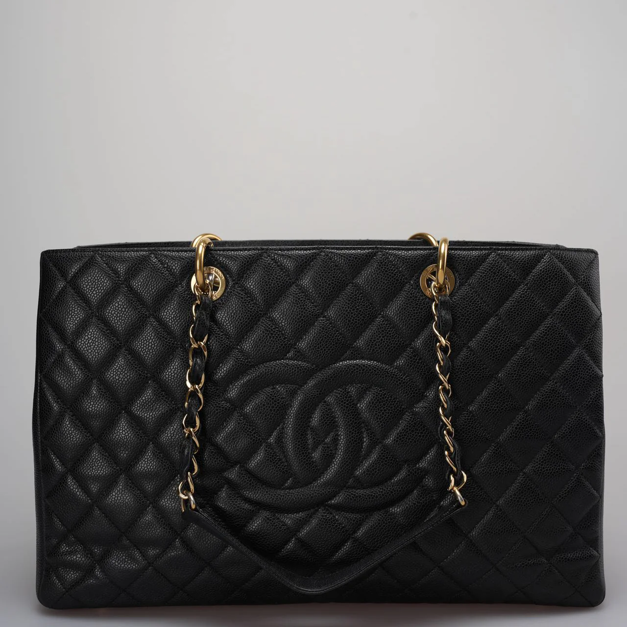 used-Chanel Large Grand Shopping Tote Black GST Bag in Caviar Leather with Gold Hardware-MILOURA