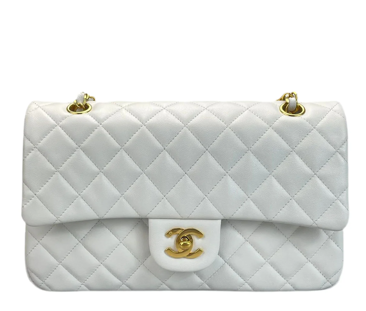 used-Chanel Vinateg White Classic Flap Bag with Gold Hardware-MILOURA