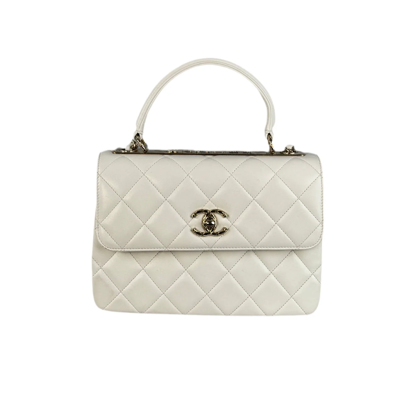 used-Chanel Trendy CC Bag in Lambskin Small White Diamond Quilted with Champagne Gold Hardware-MILOURA