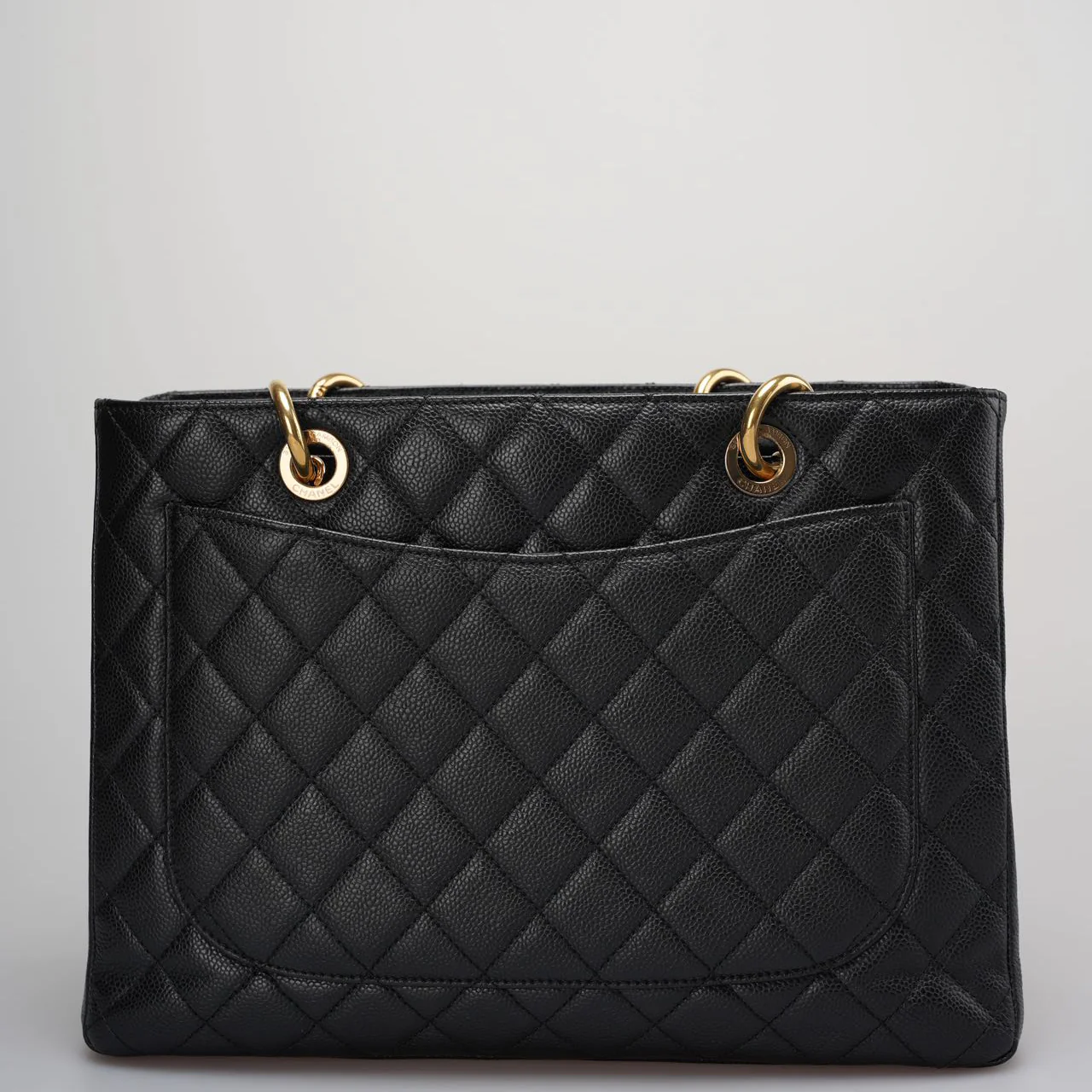 used-Chanel Grand Shopping Tote Black GST Bag in Caviar Leather with Gold Hardware Medium-MILOURA