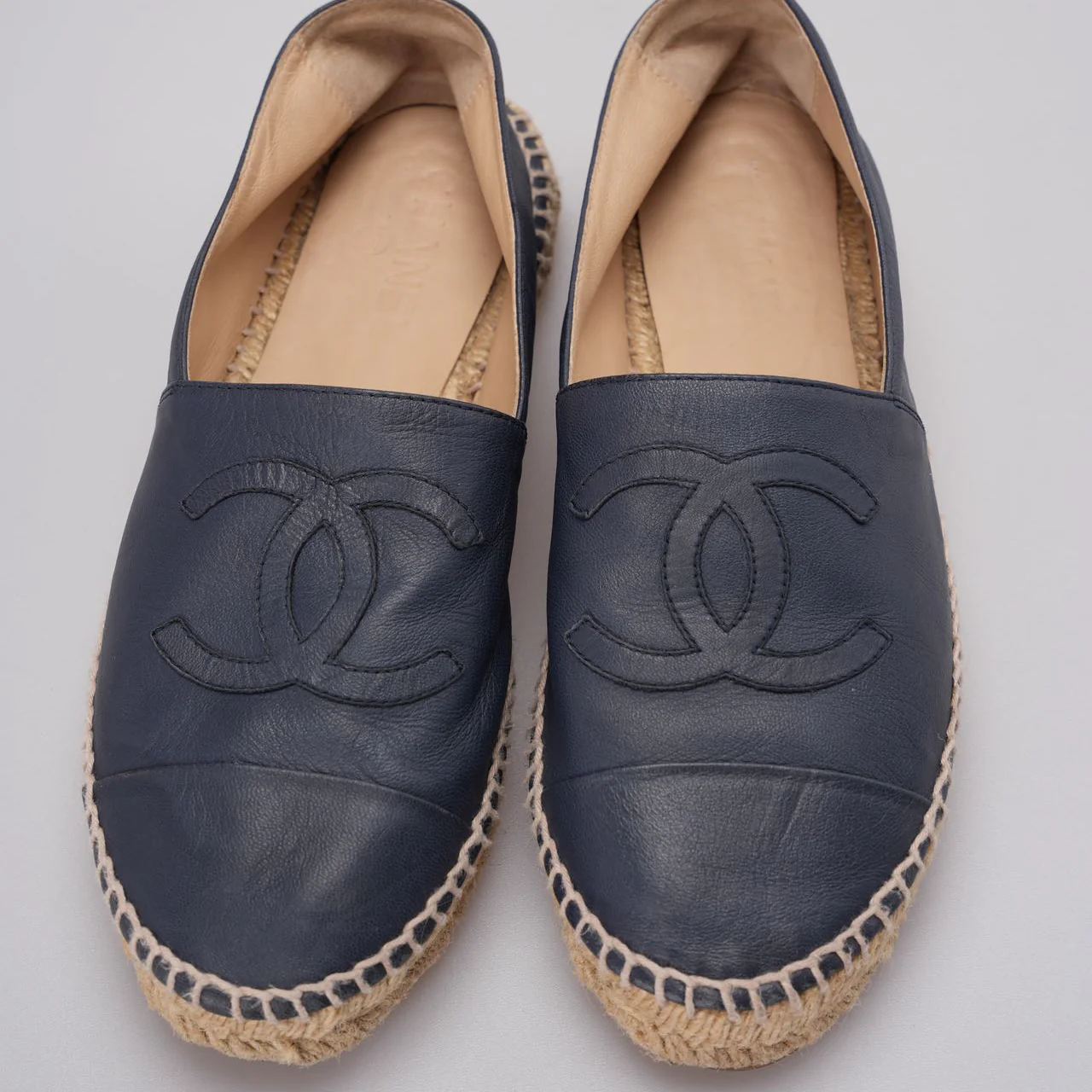 Chanel Blue Ieather CC Logo Espadrilles Size 39