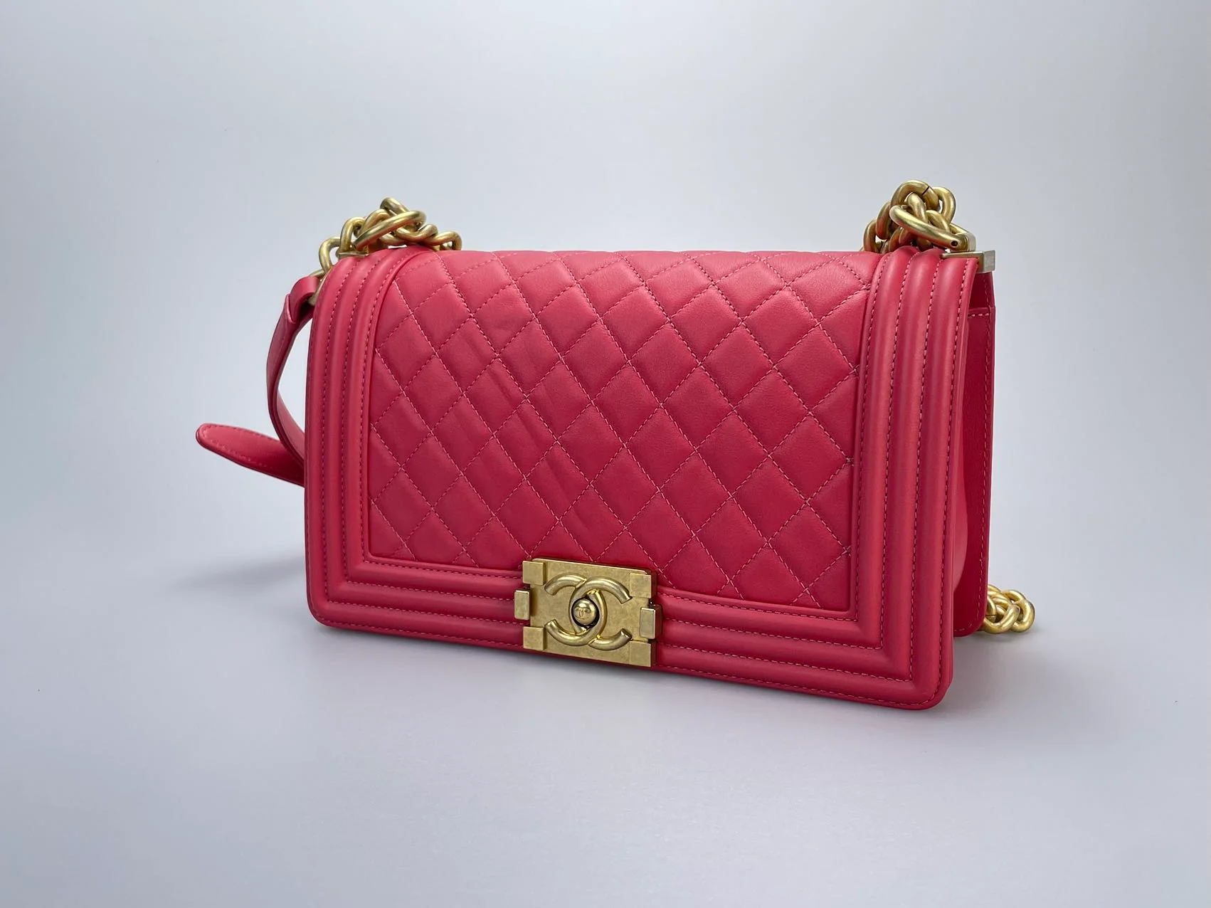 used-Chanel Medium Leboy Bag in Hot Pink with Gold Hardware-MILOURA