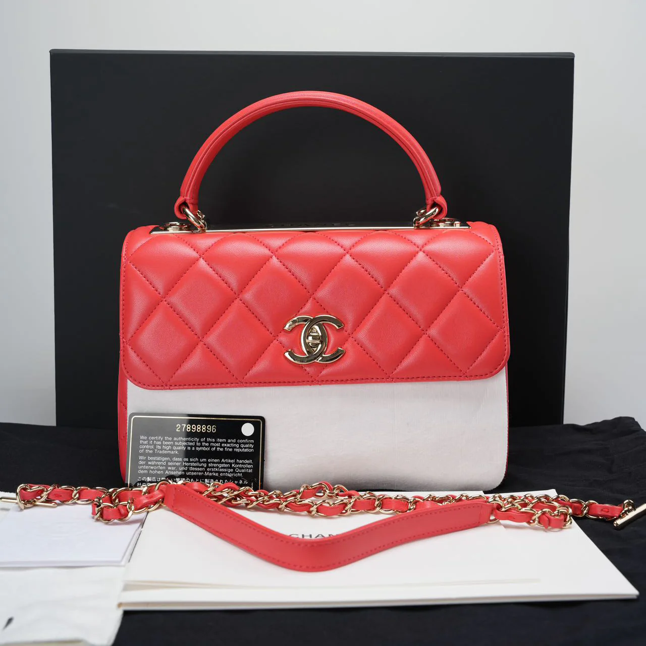 used-Chanel Red Small Trendy CC Bagin Lambskin Leather with Champagne Gold Hardware-MILOURA