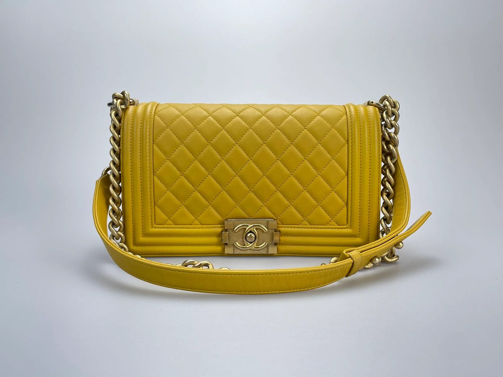 used-Chanel Leboy Medium in Lemon Yellow Bag with Gold Hardware-MILOURA