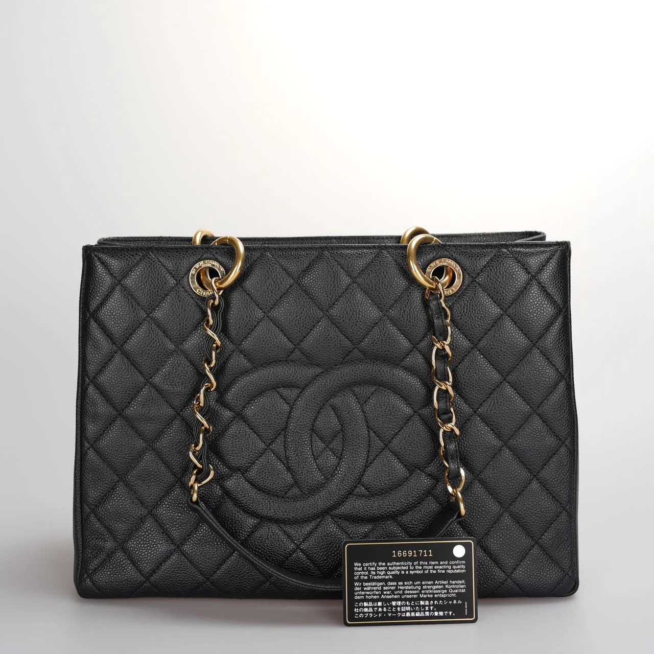 used-Chanel Black Grand Shopping Tote GST Bag in Caviar Leather with Gold Hardware-MILOURA