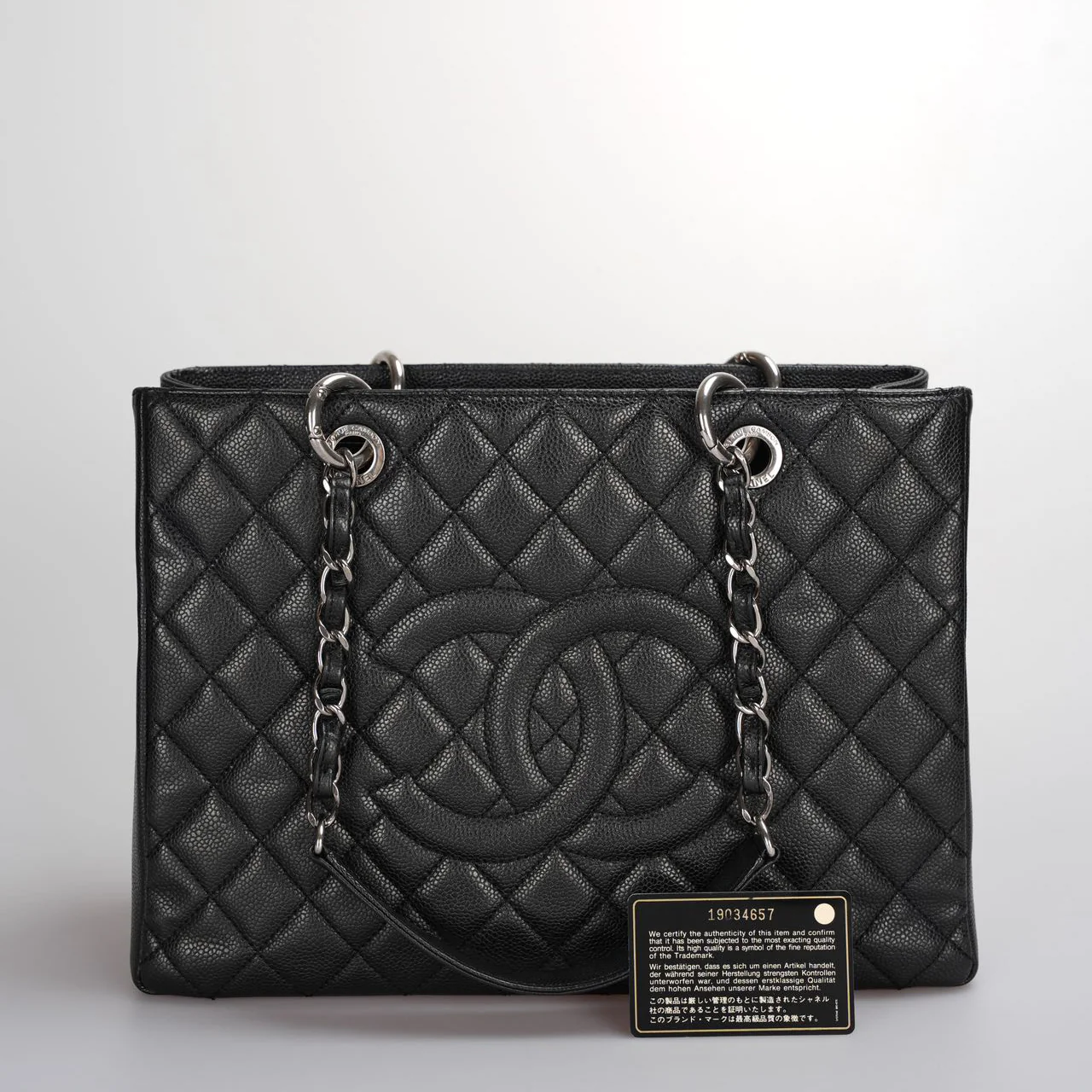 used-Chanel Black Quilted Caviar Leather GST Bag with Silver Hardware-MILOURA