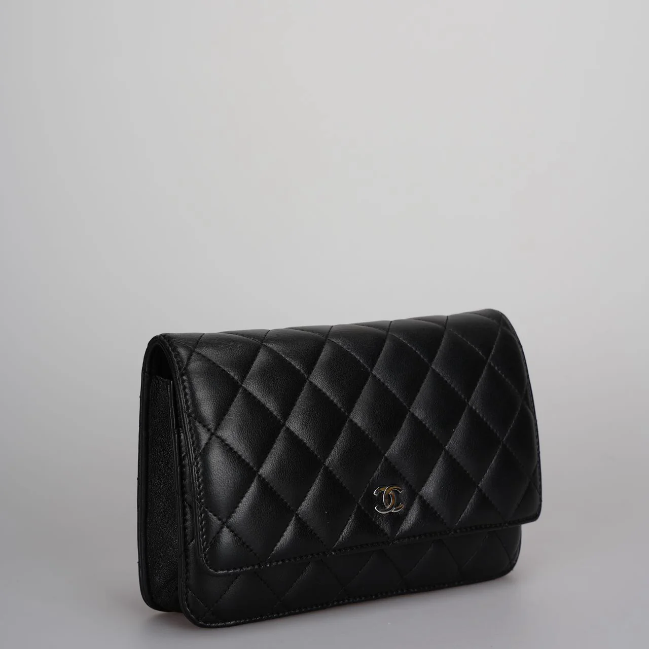 used-Chanel Black Classic WOC Lambskin Leather with Silver Hardware-MILOURA