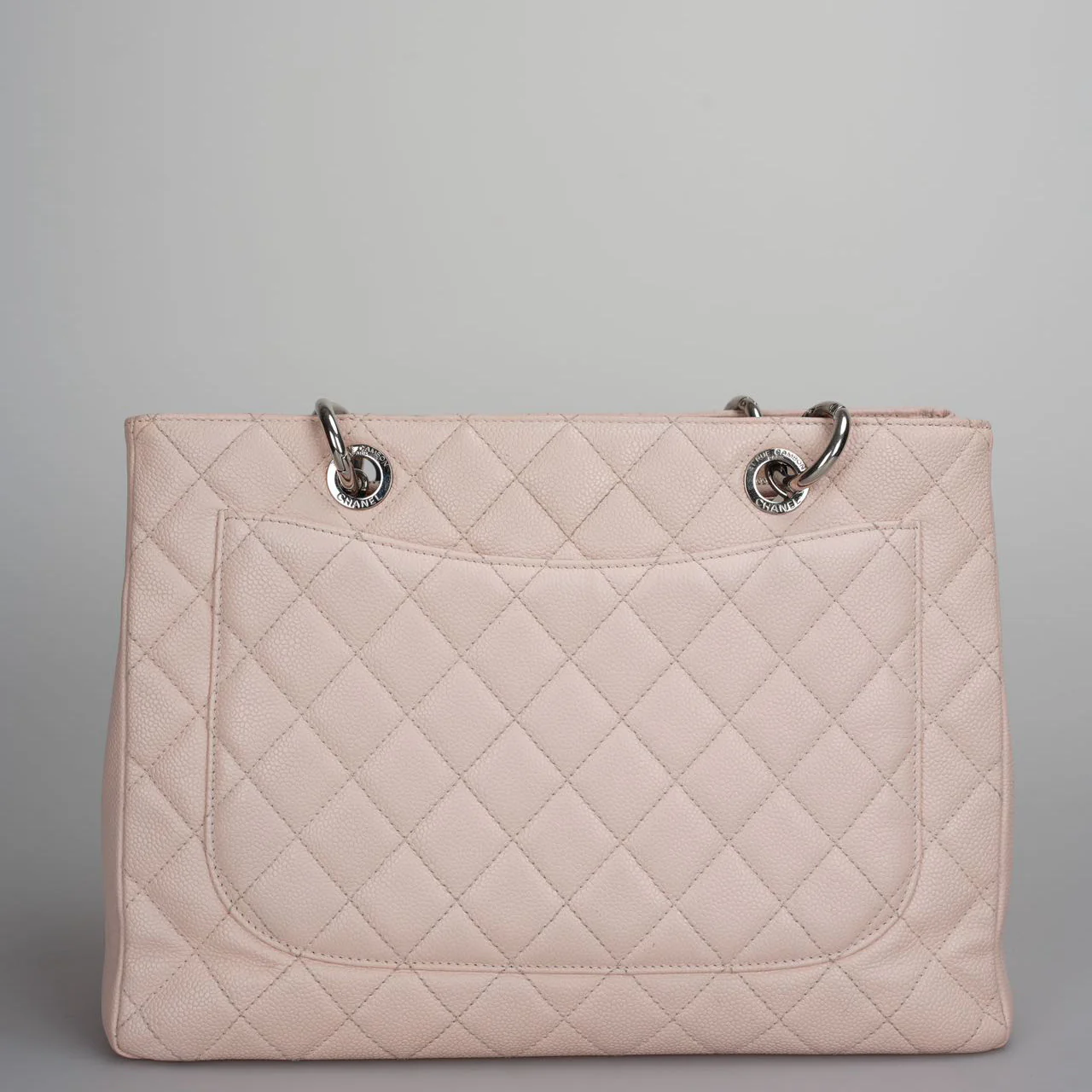 used-Chanel cherry blossom pink Grand Shopping Tote GST Bag in Caviar Leather with Silver Hardware-MILOURA