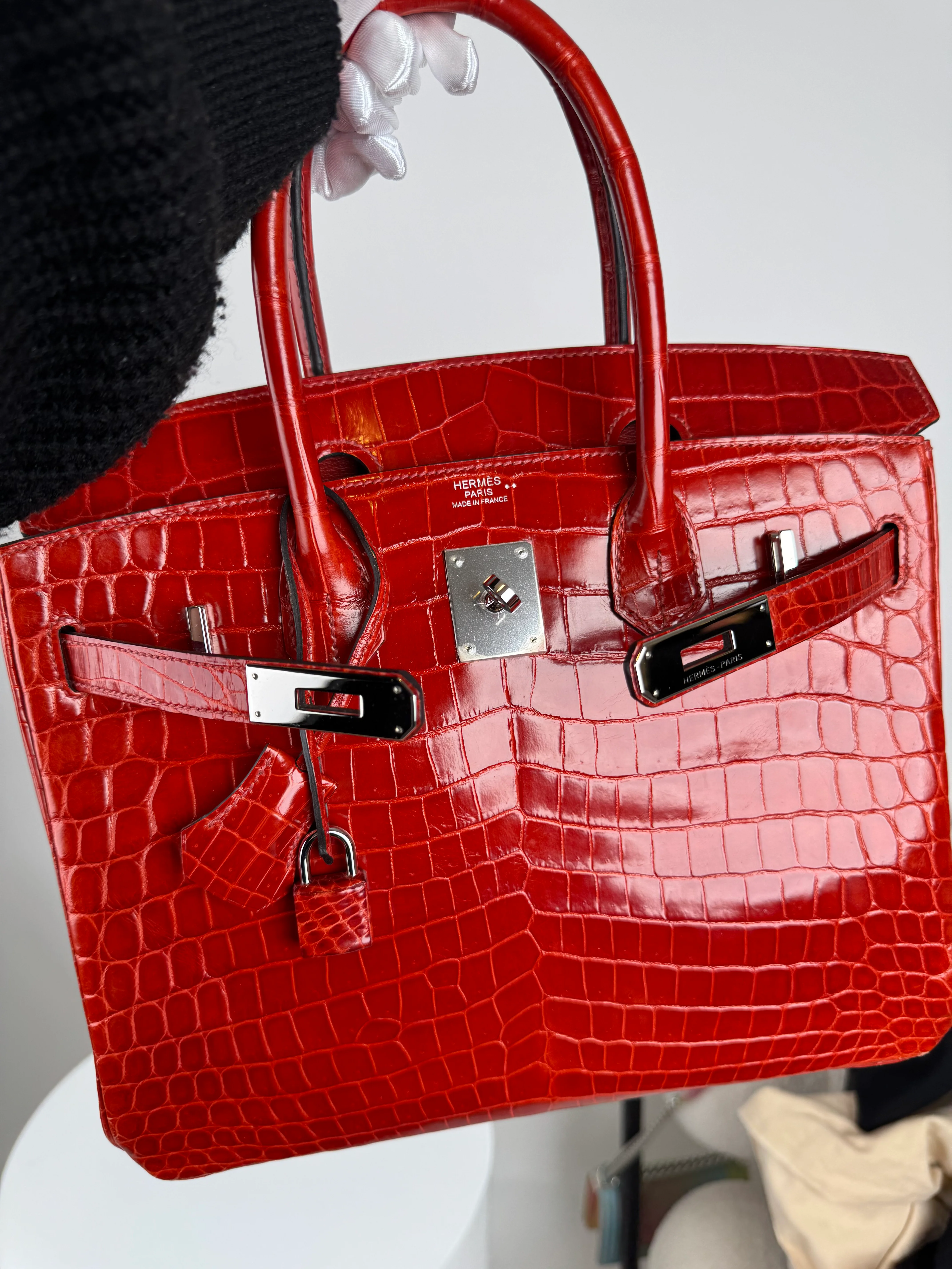 used-Hermes Birkin Bag 30cm in in Braise Shiny Niloticus with Palladium Hardware-MILOURA