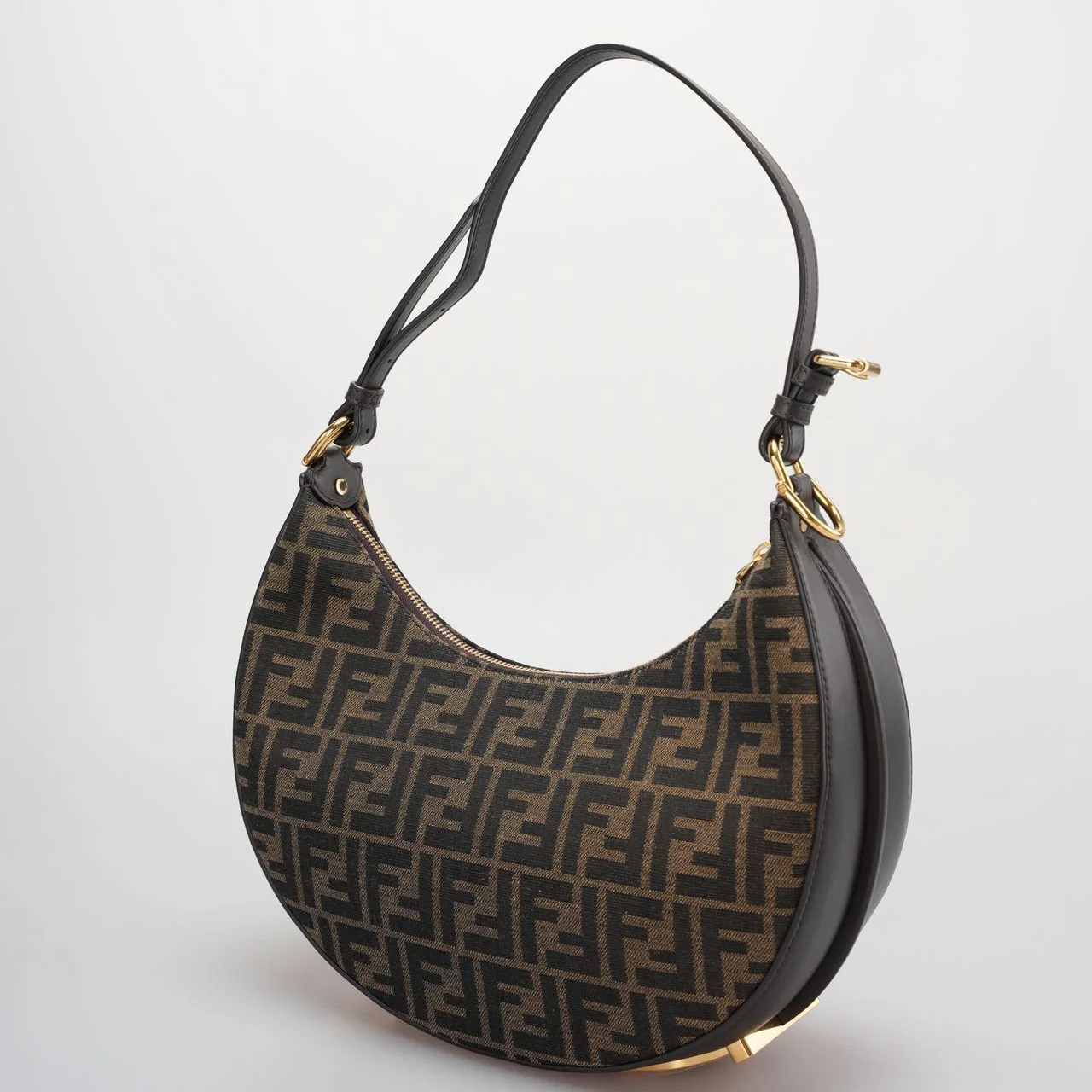 used-Fendi graphy Small Brown FF Jacquard Fabric Bag-MILOURA