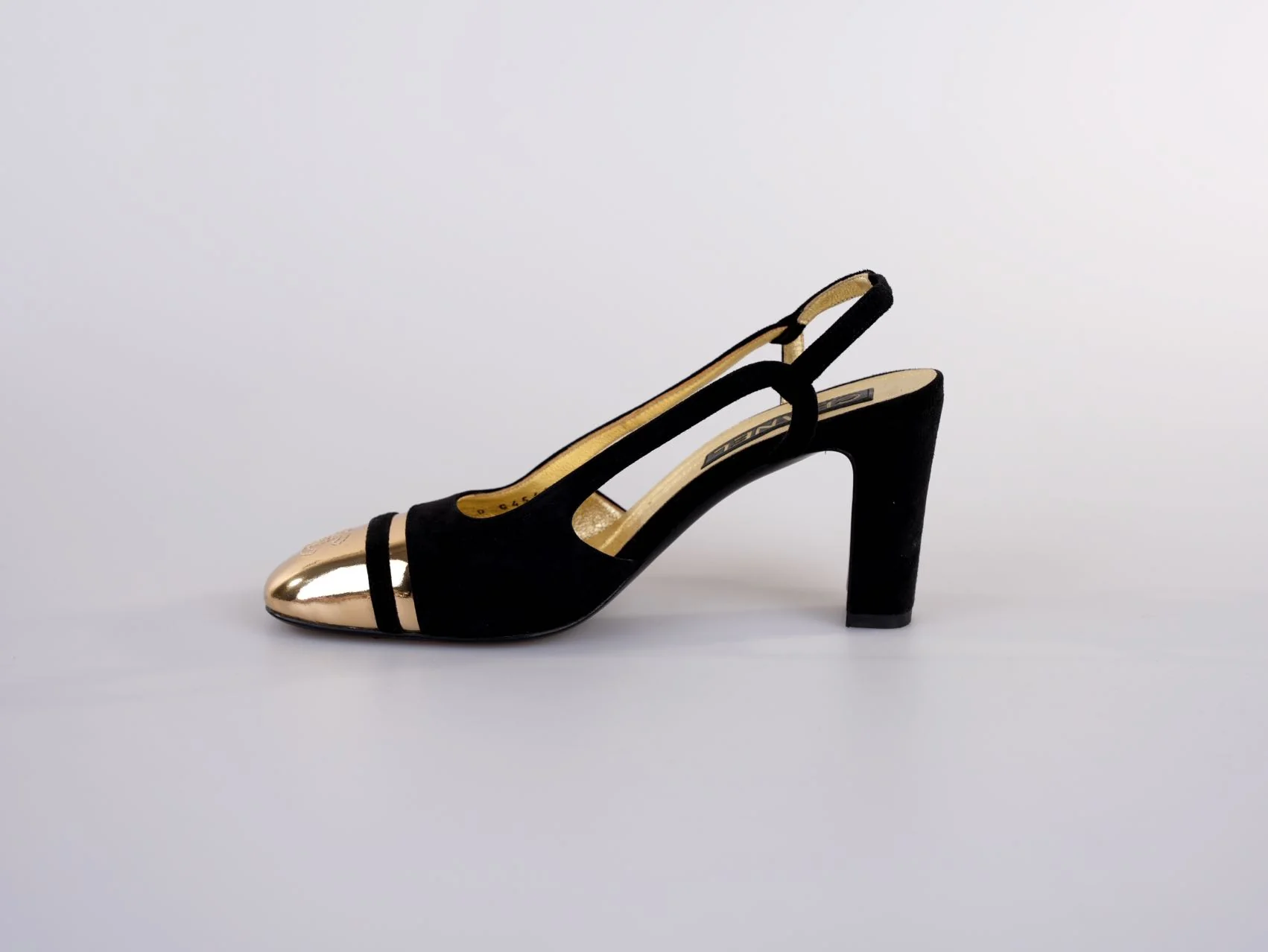 used-Chanel CC Slingback Heels Black Gold Size 37.5 EU-MILOURA