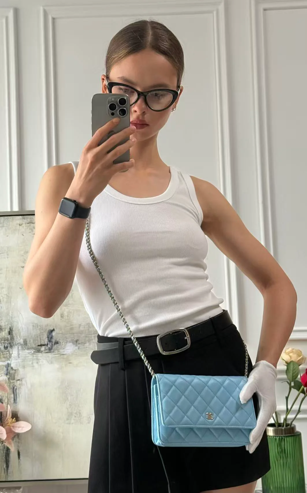 Chanel Classic Wallet on Chain Light Blue Caviar Leather Woc