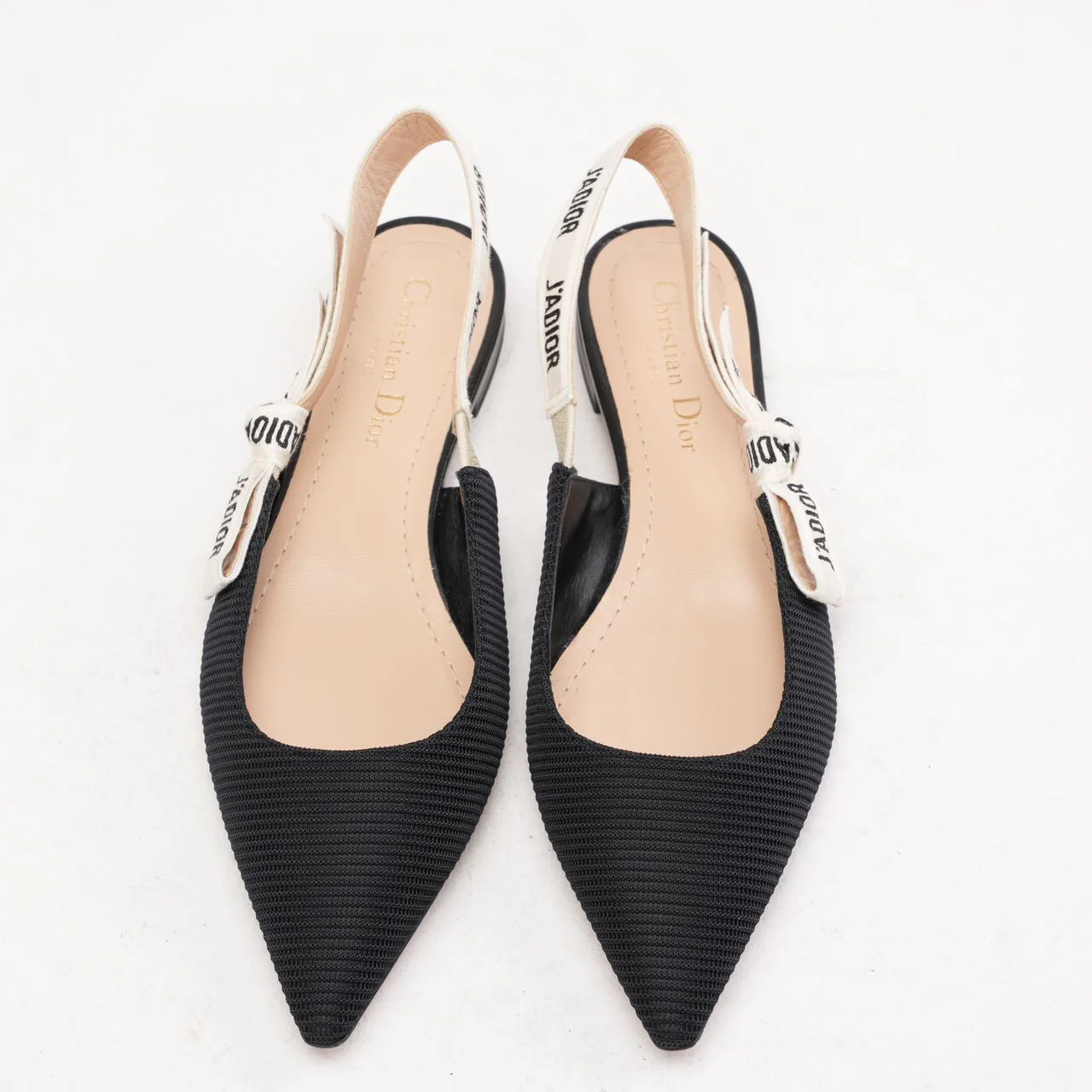 Christian Dior Ribbon Black Fabric J'adior Slingback Size 38.5
