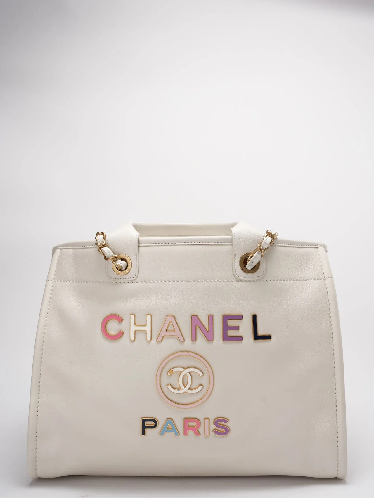 Chanel Deauville Tote Bag With Pouch Enamel White Calfskin Leather Multicolour (2022SS) Limited Edition High Quality Designer Jewelry