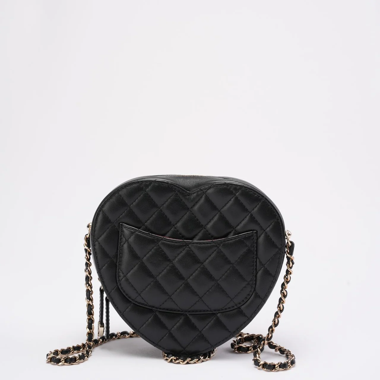 Chanel Black Lambskin Quilted CC in Love Heart Clutch with Chain 2022
