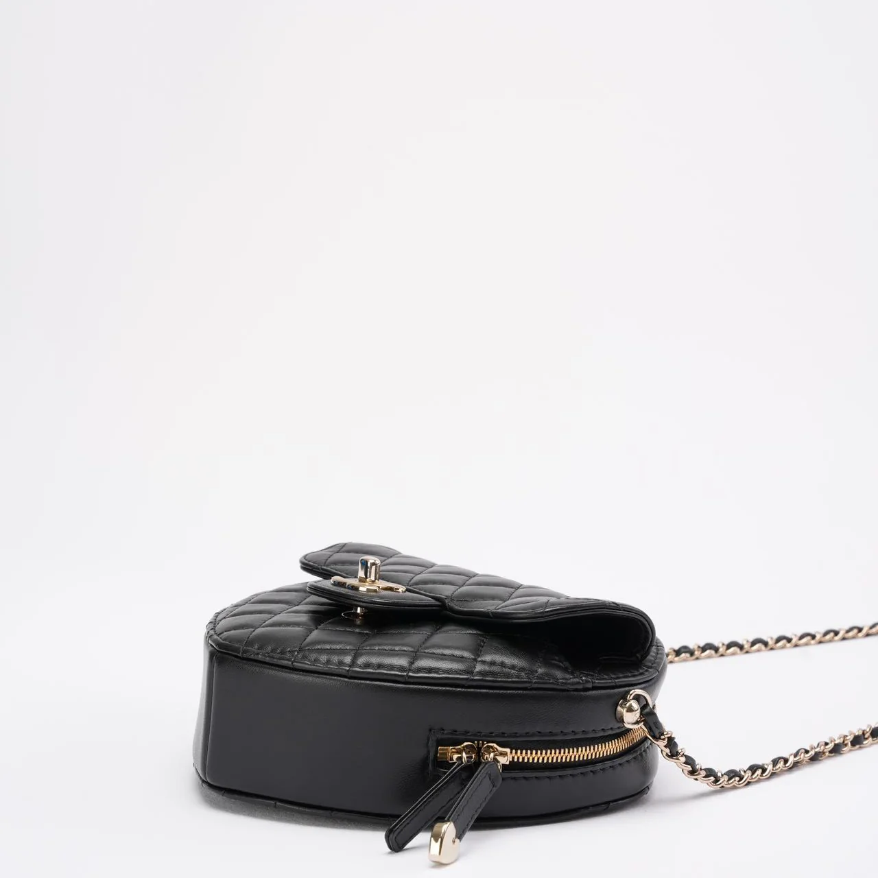 Chanel Black Lambskin Quilted CC in Love Heart Clutch with Chain 2022