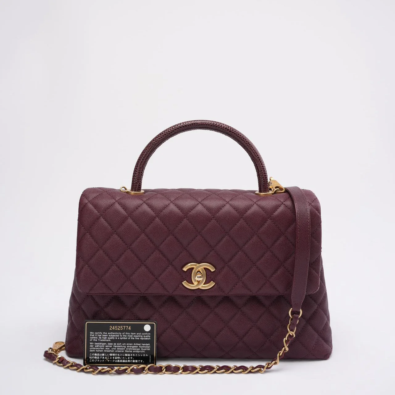 Chanel Burgundy Quilted Coco Lizard Handle Flap Caviar 2017