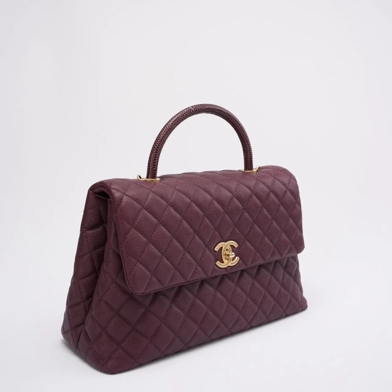 Chanel Burgundy Quilted Coco Lizard Handle Flap Caviar 2017