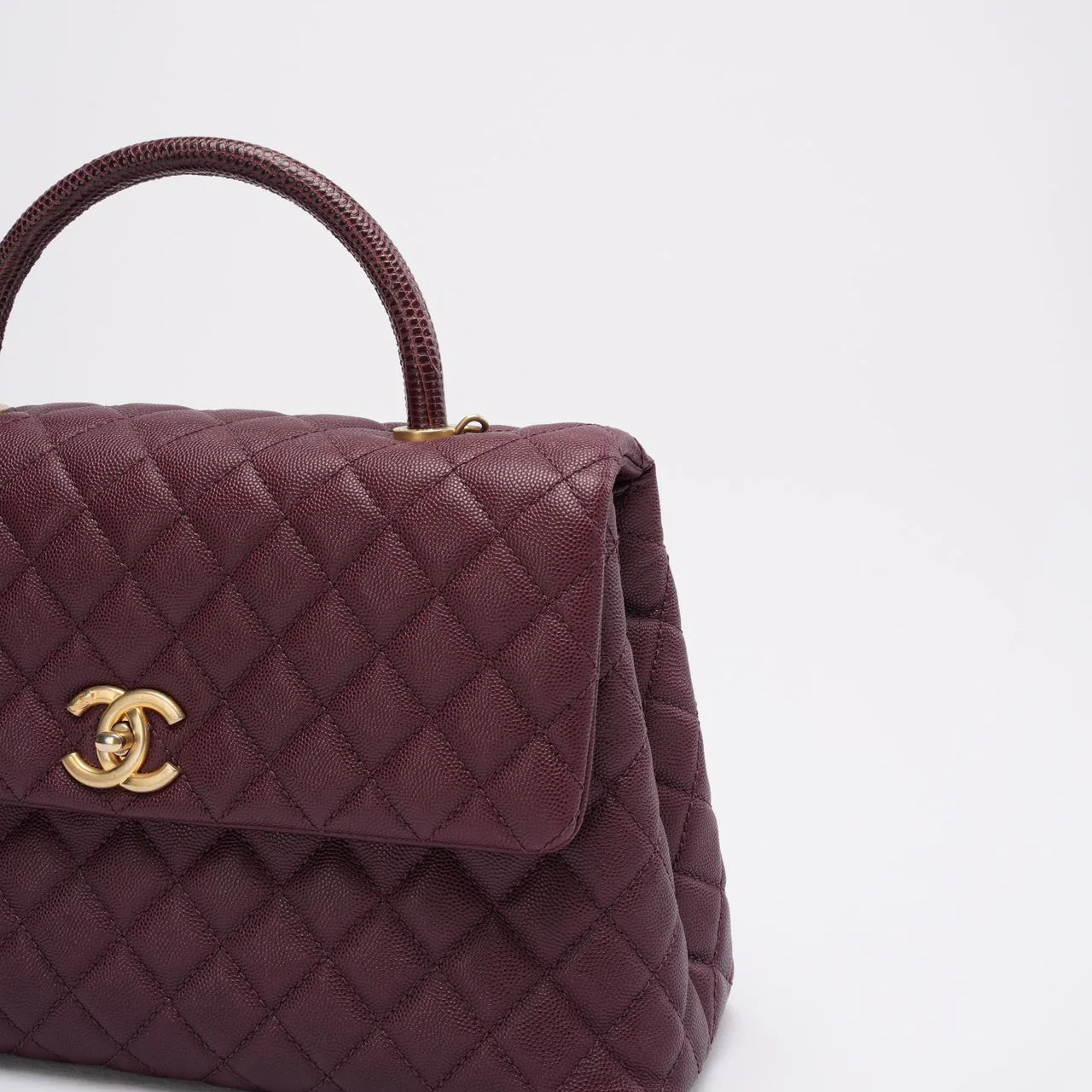 Chanel Burgundy Quilted Coco Lizard Handle Flap Caviar 2017