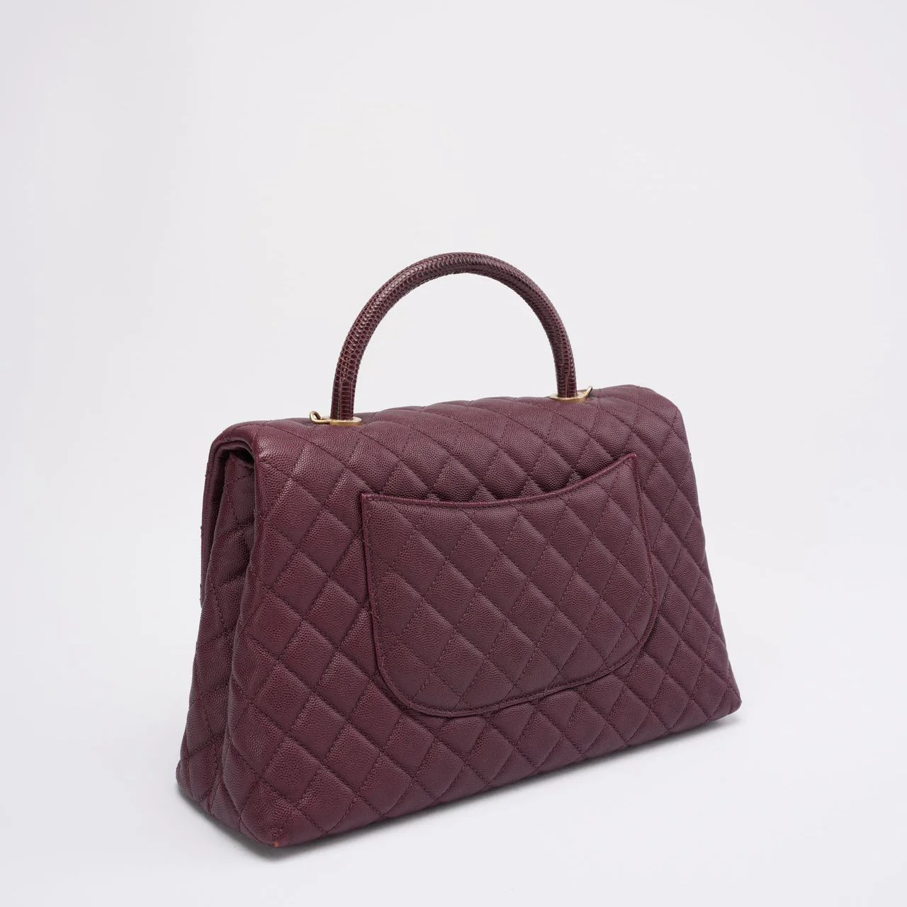 Chanel Burgundy Quilted Coco Lizard Handle Flap Caviar 2017