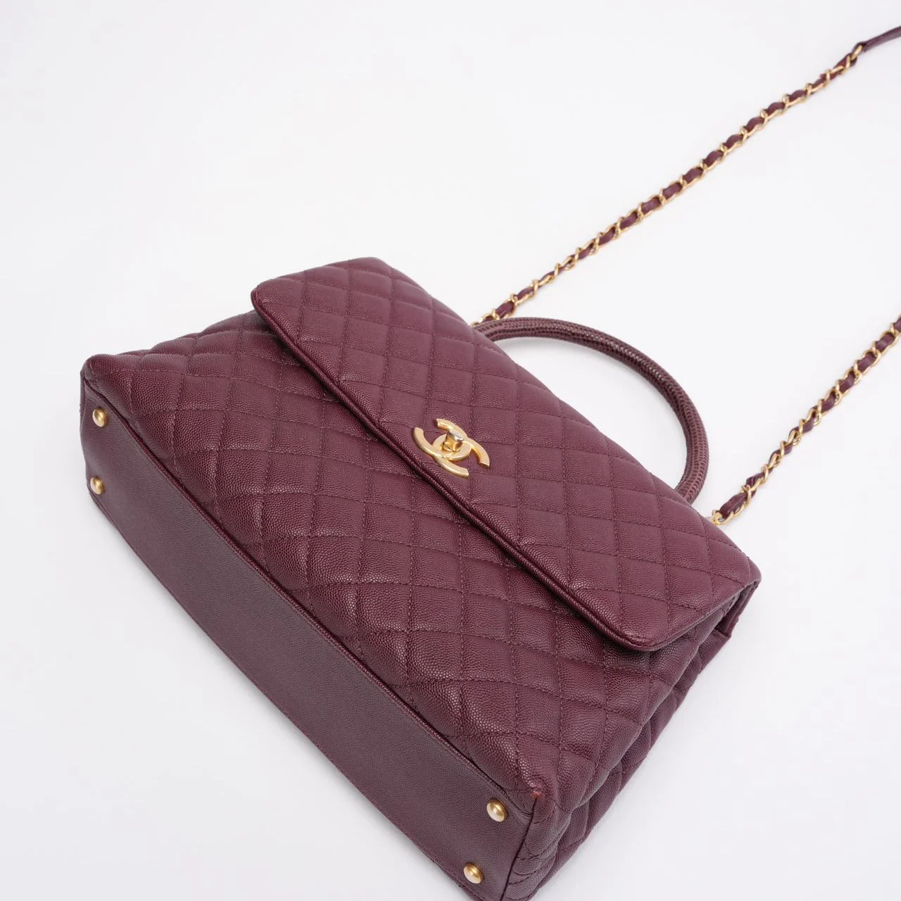 Chanel Burgundy Quilted Coco Lizard Handle Flap Caviar 2017