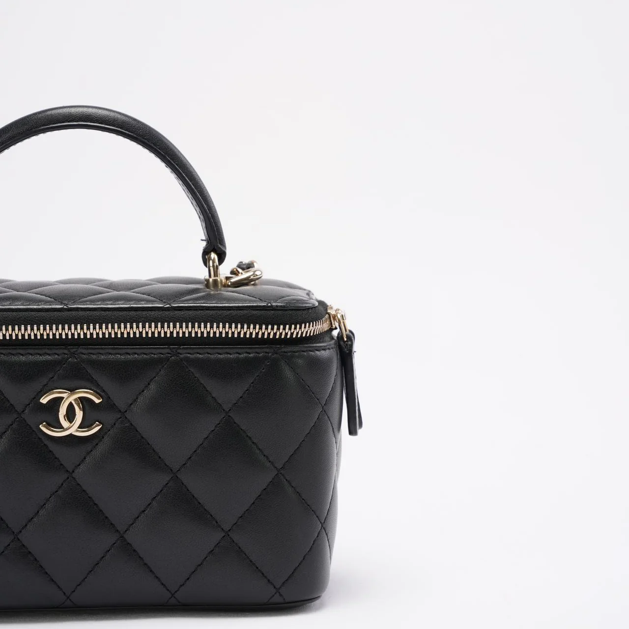 Chanel Black Small Lambskin Top Handle Vanity Case