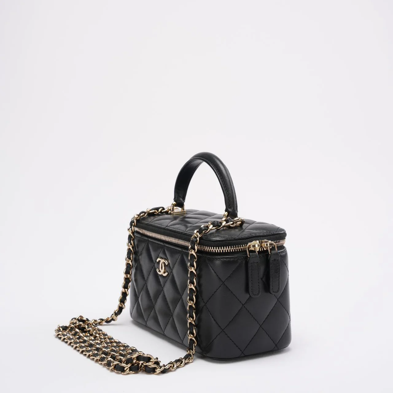 Chanel Black Small Lambskin Top Handle Vanity Case