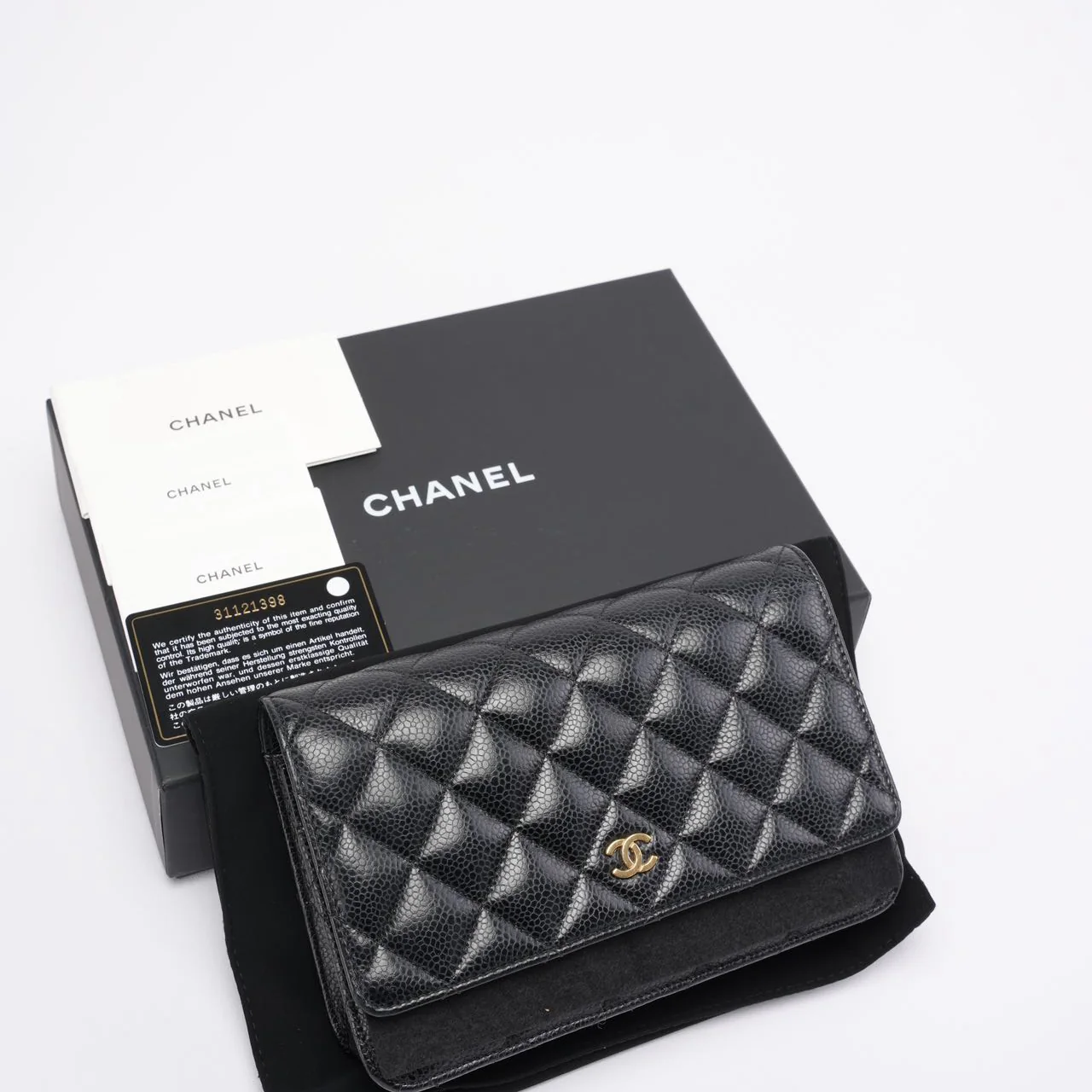 Chanel Black Quilted Caviar Leather Classic Wallet on Chain 2021